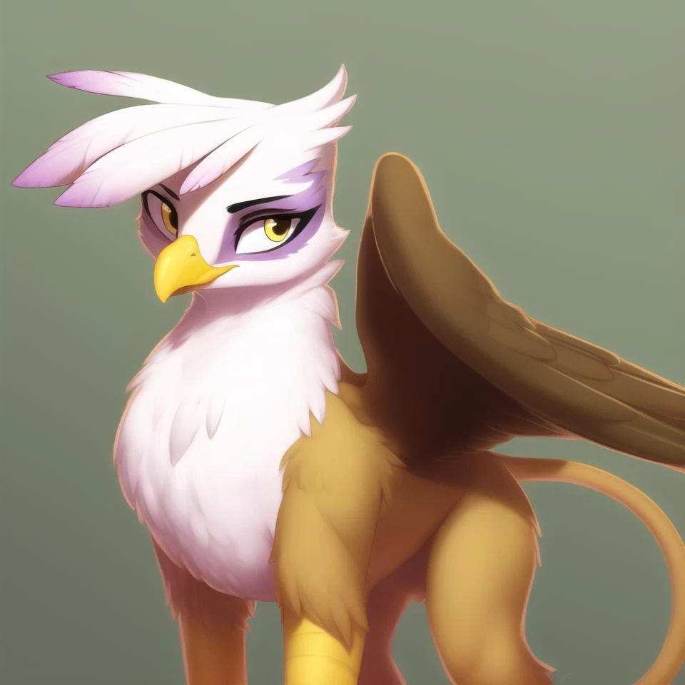 (derpibooru_p_95),  feral gilda, griffin, wings, tail, simple background, female, yellow eyes, very highly detailed, soft shading, sharp focus, solo, full body, <lora:gilda-v1-PonyDiffusion4:1>