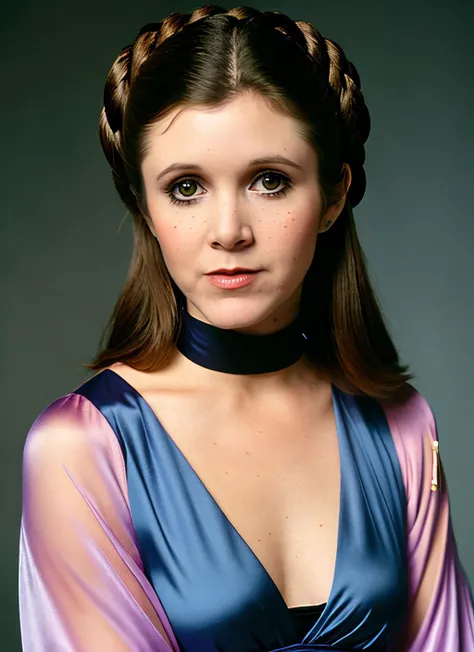 portrait of Carrie Fisher, sick , wearing silk , with ash brown Straight hair , background infernal palace epic (photo, studio lighting, hard light, sony a7, 50 mm, matte skin, pores, colors, hyperdetailed, hyperrealistic), <lyco:Carrie Fisher:1.1>