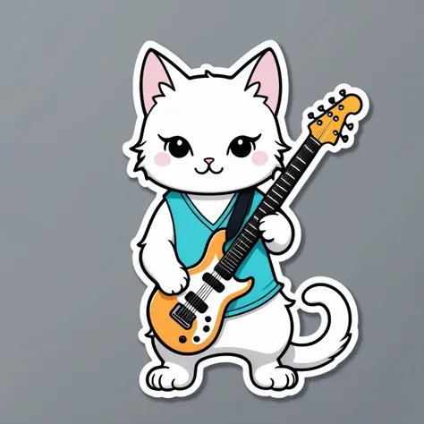 line art drawing ((a cute cat heavy metal guitarist")), masterpiece, best quality, Sticker, Cute sticker, Kawaii sticker, die-cut, plain background, illustration minimalism, vector, pastel colors, kawaii . professional, sleek, modern, minimalist, graphic, line art, vector graphics