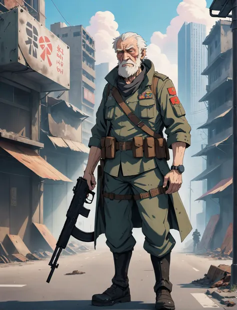 1boy, ((an old retired military doctor)), full body pose, high quality, best quality