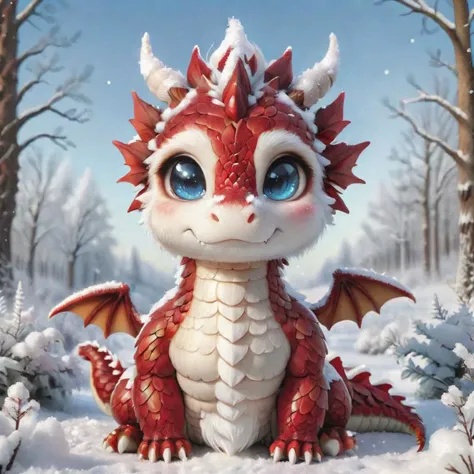 ral-smoldragons, (masterpiece), (extremely intricate:1.3), santa costume, a Christmas dragon sitting on tree stomp in a snowy meadow with a blue sky in the background, fur, scales, looking at viewer