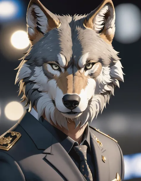 antropomorpic wolf wearring buisness suit, high quality photography, 3 point lighting, flash with softbox, 4k, Canon EOS R3, hdr, smooth, sharp focus, high resolution, award winning photo, 80mm, f2.8, bokeh
, detailed, realistic, 8k uhd, high quality