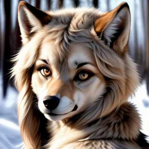 furry wolf female detailed wolf fur , realistic fur
