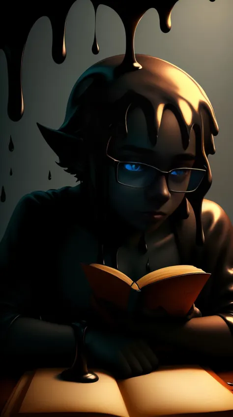 CheeseOnTopStyle (Black:1.2) cheese, a fair-skinned teenager with glasses engrossed in a fantasy novel <lora:CheeseOnTopStyle:1.0>