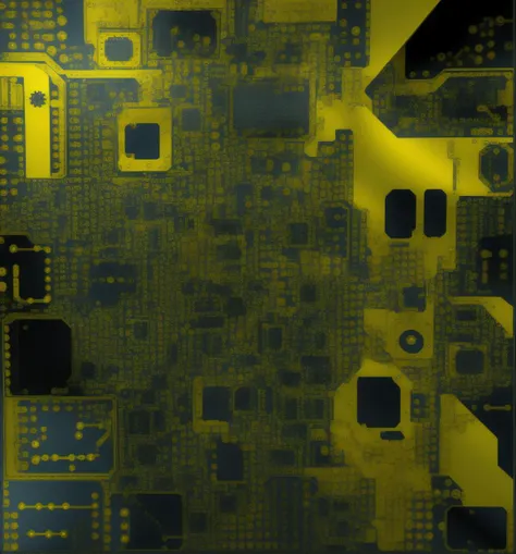 folly folley covered in yellow traces of a printed circuit board (PCB) blue and yellow color scheme octane render, ray-tracing, 4k, high quality desktop wallpaper cgsociety, gloomy, realistic, trending on artstation <lora:PCB_v3:0.8> unreal engine, deviantart