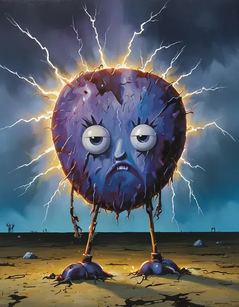 (lightning storm), Gaze pierces canvas, Capturing the viewer's eye, Unspoken challenge, by artist Stephen Hillenburg