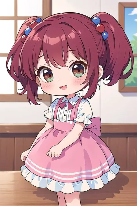 ultra detail,best quality,masterpiece, 1girl,chibi ,standing on table,large cake on table,happy, fruits,food<lora:chibi style:0.7>