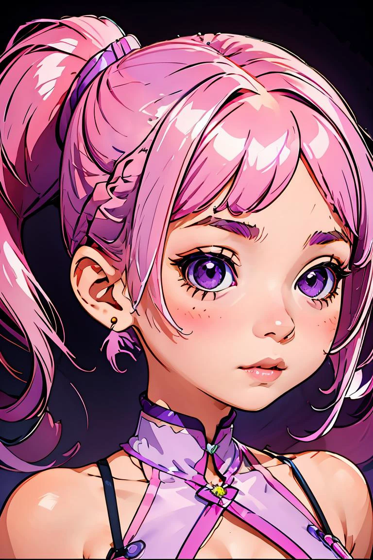 (masterpiece, best quality), 1girl, Lilac Pink Taper Fade with Side Part, Size DD breasts, <lora:chibi style:1> chibi