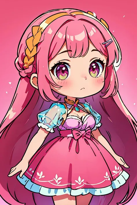 (masterpiece, best quality), 1girl, Rose Boho Braid with Crystal Hair Clip, big breasts, <lora:chibi style:1> chibi
