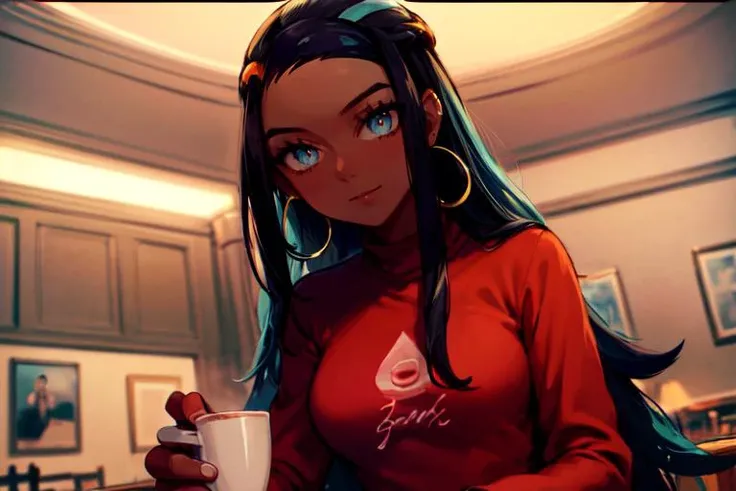 ((a woman wearing red sweater and blure jeans, sitting in a cafe holding a cup of tea))<lora:PKMN_Nessa-DEF:1>beautiful eyes, beautiful girl, high detail skin, high detail eyes, high detail hair, highres, ultra detailed, sharpen picture, Highly detailed, masterpiece, best quality, photorealistic, big smile, dark skin
exposure blend, medium shot, bokeh, (hdr:1.4), high contrast, (cinematic, orange and white film), (muted colors, dim colors, soothing tones:1.3), low saturation, (hyperdetailed:1.2), (noir:0.4)