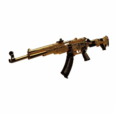 a goldcarvingcd gun, <lora:goldcarvingcd-000008:1.0>, high quality, masterpiece, realistic, photorealistic, long-focus, simple background,