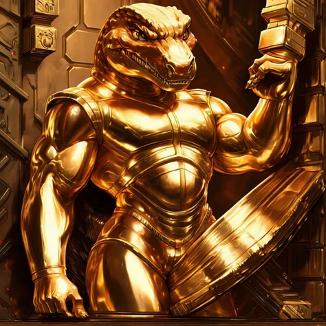 score_9, score_8_up, score_7_up, score_6_up, score_5_up, score_4_up,
8K CGI video game, powerful muscular build, muscular male, bara, side lighting, rim lighting, cinematic lighting, In'ei, (highly detailed), (Masterpiece), beautiful details, crisp, chiaroscuro, anime style, digital illustration, deep metallic colors, bright vivid colors, intricate detail, detailed background,
(character is (genghis rex, dinosaur, tyrannosaurus rex, muscles, muscular, dinosaucers, futuristic armor, armor, sharp teeth, colored lines, villain, )),
((in the style of and art by racoon21, null ghost, taran fiddler, ruaidri, yupa, kiyosan, jiandou, darkgem, ReptileCynrik, FrAnubis, Pino Daeni, Raphael, Leonardo da Vinci, midjourney, Thomas Kinkade, James Gurney, Frank Lloyd Wright, )),
<lora:GenghisRex:0.85> <lora:add_detail:0.35> <lora:add_sharpness:0.15> <lora:EyesGen:0.25> <lora:YQ_MaterialEnhancer_:0.35> <lora:waterVFX:0.35> <lora:goldcarvingcd:1> goldcarvingcd <lora:silvercarvingcd:0.15> silvercarvingcd