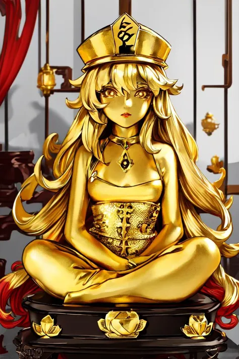 Highly detailed, High Quality, masterpiece, <lora:hutao1:0.9> hutaodef, ((small breasts)), <lora:LotusPosition:0.7> LotusPosition, Lotus position, <lyco:goldcarvingcd-000006:1.0> (goldcarvingcd, shiny:1.1)