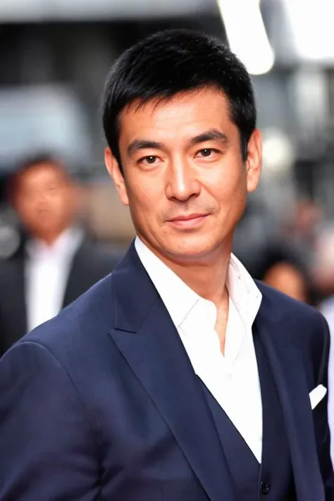 a men as a movie star, (portrait:1.2), (half body:1.2),(face focus:1), modelshoot style, (extremely detailed CG unity 8k wallpaper), Intricate, High Detail, Sharp focus, dramatic,photorealistic painting art by midjourney and greg rutkowski , ((movie premiere gala)), ((standing on the red carpet)), ((paparazzi in the background)), (looking at viewer), (detailed pupils:1.2), (elegant suit:1.3) <lora:gaocangjian:0.8>