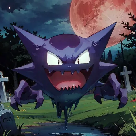 ((masterpiece,best quality)),
<lora:Haunter_Pokemon_Anime:0.9>, Haunter_Pokemon, floating, no humans, pokemon \(creature\),
solo, smiling, looking at viewer, sticking out tongue,
graveyard, red moon,
cinematic composition,