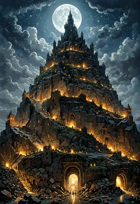 (impressionist landscape masterpiece:1.5), (best quality:1.5), (aesthetic + beautiful + harmonic), (horror themed:1.5), (ultra detailed scenery, ultra detailed background:1.5), the tower of babel, (symmetrical intricate details + sharpen symmetrical details) | ((at night all evil lurking arise, those that cannot hide will certaily lose their lives, at night the true horror show humans how weak they are against an indomitable foe:1.5)) <lora:xl_more_art-full_v1:1> <lora:greg_rutkowski_xl_2:1> greg rutkowski, <lora:add-detail-xl:1>