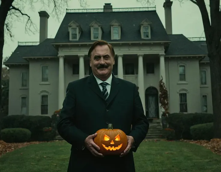 , sequence where Mikelindell Person inherits a creepy mansion where every room celebrates a different Halloween, (emphasizing eternal spookiness:1.3).<lora:MyPillow Mike Lindell SDXL - Trigger is Mikelindell Person:1>