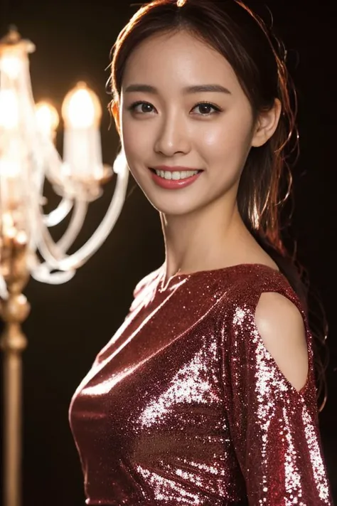 girl,(wearing a glittery evening dress),(RAW photo, best quality), (realistic, photo-realistic:1.4), masterpiece, an extremely delicate and beautiful, extremely detailed, 2k wallpaper, Amazing, finely detail, extremely detailed CG unity 8k wallpaper, ultra-detailed, highres, soft light, beautiful detailed girl, extremely detailed eyes and face, beautiful detailed nose, beautiful detailed eyes,cinematic lighting,city light at night,perfect anatomy,slender body,smiling <lora:araielina_lora:1>