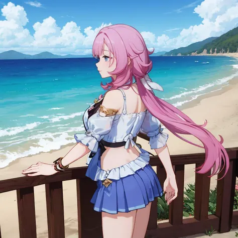 <lora:ElysiaMERGE:1>,1girl,sea,blue clothes,