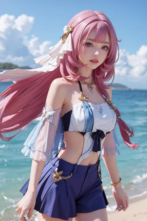 <lora:ElysiaMERGE:1>,1girl,sea,blue clothes,