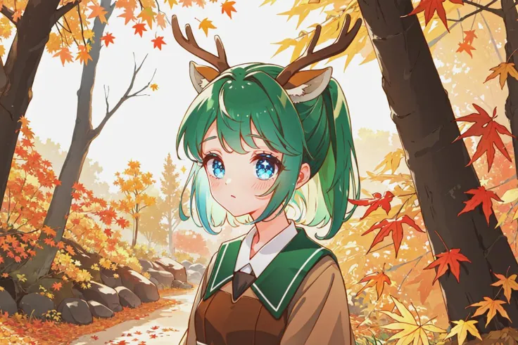 1girl, green_hair, deer_ears,
brown_dress, leaf_decorations,
forest, autumn_leaves, maple, ferns
<lyco:PinkTeaV2:0.7>,