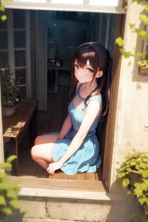 masterpiece, best quality, highres, 1girl from outside window, sitting, from side <lora:from_outside_window:1.5> looking at viewer