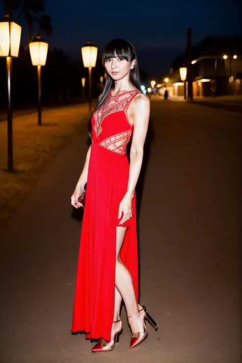 8k,4k,intricate details, RAW photo, ultra realistic,best quality,masterpiece,ultra detailed,high resolution,ayano omoto, 1girl,solo, full body,outdoors,beach background, shiny,tight long red dress,night city,slender,show high heels ,yukakashino, <lora:YukaKashinoBRAv4-000009:0.9>