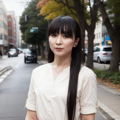 (best quality),[masterpiece],((beautiful:0.75) cute girl:0.75),(EOS R8,50mm,F1.2,8K,RAW photo:1.2),Professional,ultra-fine painting,full body,long hair,standing,outdoors,street,(front:1.3),yukakashino<lora:YukaKashinoBRAv4-000009:0.9>