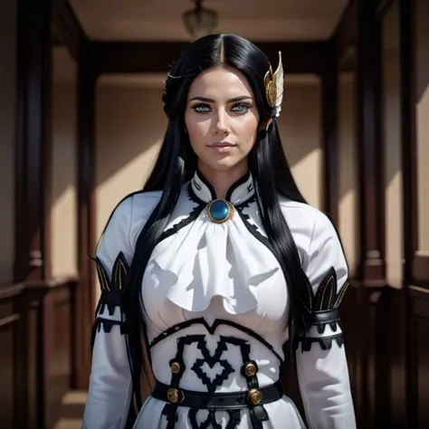 cinematic film still a  full body woman in a white dress, long black hair, head ornament, detailed eyes <lora:Brunhilde1024:0.8> . shallow depth of field, vignette, highly detailed, high budget, bokeh, cinemascope, moody, epic, gorgeous, film grain, grainy