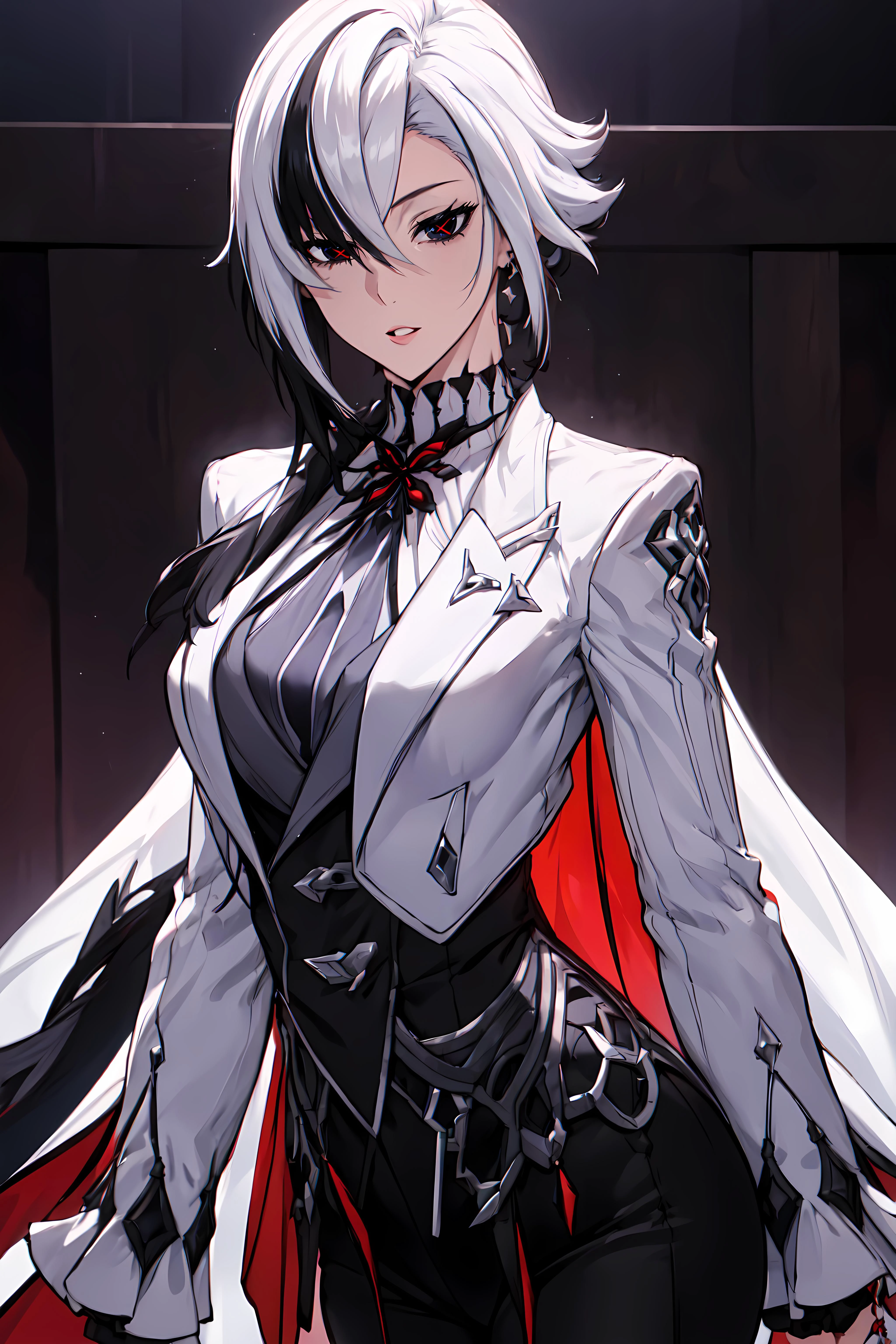 best quality, extremely detailed, anime style, key visual,
8k, high res,
<lora:hews style by goofy ai:0.4> <lora:cutesexyrobutts_v2:0.2> <lora:puuzaki-puuna-lora-v1:0.> <lora:Maki Yoko_20230823184820:0.2>
<lora:Kenshin187:0.4>
<lora:Round_Breasts_V7:0.3>ROUND BREASTS, medium BREASTS
(simple background,:1.2)
1girl, solo , (slender:1.2), waist, (muscular:0.8)
<lora:arle:0.99>
WHITE HAIR, BLACK HAIR, MULTICOLORED HAIR, X-SHAPED PUPILS, BLACK EYES, ARLE_SUIT
watching at viewer, parted lips
dynamic pose, cinematic angle,