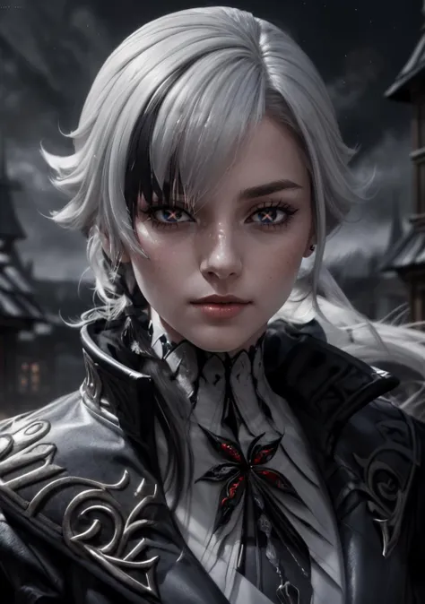 The Astral Observatory: An otherworldly observatory atop a floating island where scholars and celestial beings study the mysteries of the stars, with portals to distant realms,<lora:BloodMagic:0.4>,bloodmagic,fantasy,magical energy,blood,<lora:arle:0.8>,1girl,solo,white hair,black hair,multicolored hair,x-shaped pupils,black eyes,arle_suit,long ponytail, AS-AdultV2,cowboyshot,dynamic angle,(fantasy style:1.2),(high quality:1.3),(best quality:1.3),(masterpiece:1.3),official art,official wallpaper,4k textures,(epic:1.2),(mysterious atmosphere:1.2),moonlight setting,midnight sky,(twilight:1.2),subtle sparkles,whimsical vibes,(detailed:1.05),(extremely detailed:1.06),sharp focus,(intricate:1.03),(extremely intricate:1.04),low contrast,soft cinematic light,soothing tones,hdr,(beautiful scenery:1.08),(detailed scenery:1.08),(intricate scenery:1.07),(wonderful scenery:1.05),(beautiful face:1.1),[perfect eyes:0.8],[perfect skin:0.8],[detailed face:0.8],[detailed eyes:0.8],[detailed hair:0.9],[detailed lips:0.8]