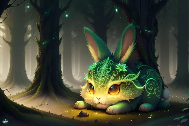 photo of a creature, monster, <lora:magic-fantasy-forest-v2:0.35>, magic-fantasy-forest, digital art, most amazing artwork in the world, ((no humans)),volumetric light, soft balanced colours, forest scenery, vines, uhd, 8k octane render, magical, amazing, ethereal, intricate, intricate design, ultra sharp, shadows, cooler colors, trending on cgsociety, glowing eyes, ((best quality)), ((masterpiece)), (detailed), rabbit,