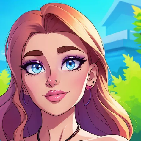 cartoon style ,1girl, solo,, rhea, looking at the viewer, portrait, focus on face, beautiful, stunning, glamour, outdoor, <lora:Rhea:1>