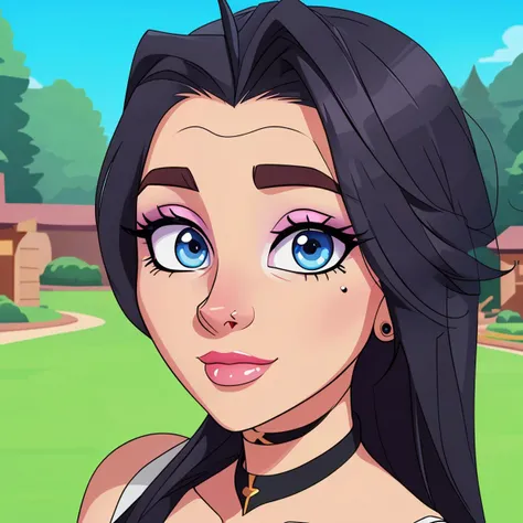 cartoon style ,1girl, solo,, rhea, looking at the viewer, portrait, focus on face, beautiful, stunning, glamour,  outdoor,  <lora:Rhea:1>