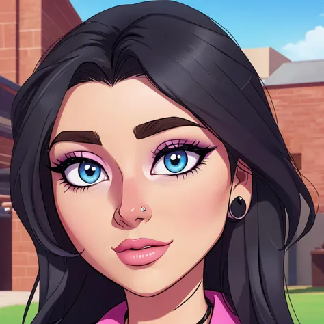 cartoon style ,1girl, solo,, rhea, looking at the viewer, portrait, focus on face, beautiful, stunning, glamour,  outdoor,  <lora:Rhea:1>