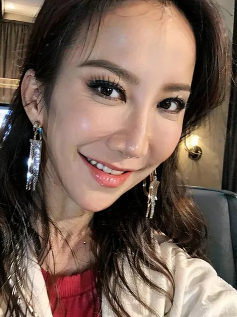 1girl, solo, dress, black hair, ponytail, red dress, smile, earrings, simple background, jewelry, looking at viewer, black eyes, makeup, ulzzang-6500v1.1, (original: 1.2), (realistic: 1.3) , beautiful girl with beautiful details, extremely detailed eyes and face, eyes with beautiful details, absurd, incredibly absurd, huge file size, ultra detail, high resolution, ultra detailed, best quality, masterpiece, illustration, ultra detailed and beautiful, ultra detailed, CG, unity, 8k wallpaper, amazing, fine Detail, masterpiece, top quality, official art, extremely detailed CG unity 8k wallpaper, cinematic lighting, (perfect shiny skin:0.6), slim and smooth lines, (floating), <lora:liwen:0.8>