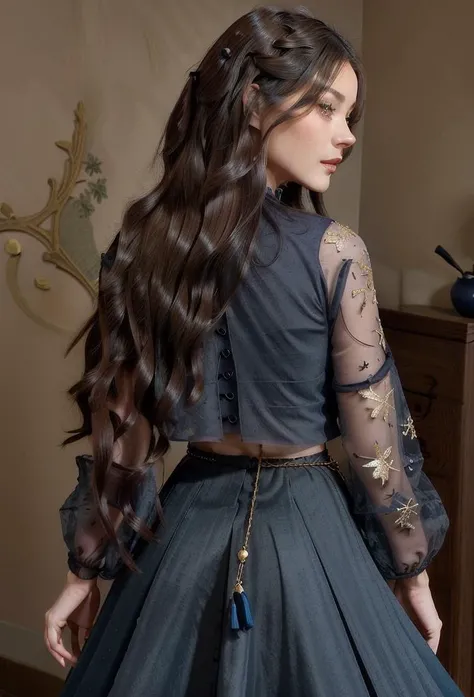 (((medium shot)))a stunning detailed background ( dark forest witches wizards magical creatures fantasy worlds, moonlight,midnight, dark, )standing in a dark room, mid age, milf, dark theme,masterpiece, best quality, realistic, photo of fit sexy 30 year old (madisonB1-4200) girl(from behind back turned Looking at viewer over shoulder, small waist, medium hips, medium perfect ass,focus on lower body :1.5),  ( beautiful very long (dark blond) Pull-through braid hair:1.5,  Cranberry lips,) flicked, detailed face,:1.5 detailed body, full body, intricate, High Detail, Sharp focus  (perfect female form, perfect face:1.5, beautiful eyes,:1.5 eyeliner, expressive eyes, calm expression), light sensual smile, ,nsfw   ( s  ((perfect eyes)), (detailed pupils) depth of field,deep cleavage:1.5
(((medium shot))) (realistic:1.5)     midriff, abs, ((Bright Navy) see-through:0.5 dress ), <lora:Summer4:0.8>summer4, outfit white with gold embroidery