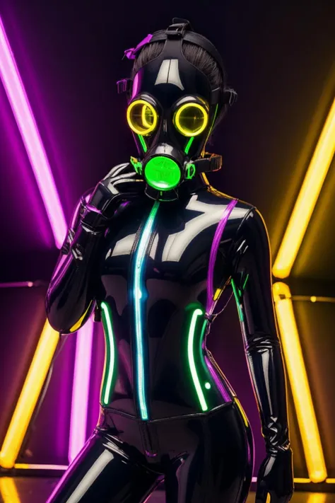 (1girl) (digital) (in a neon nightclub, disco, (latex bodysuit, gas mask)) , best quality, <lora:boldline:0.2> <lora:hairdetailer:0.2> gasmask, <lora:gasmask:0.7>
