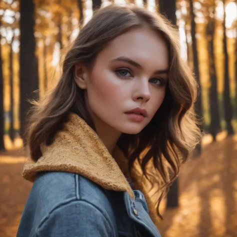 anastasia_shcheglova, <lora:AnastasiaShcheglovaXL:1>, colorful summer jacket, turtleneck, black denim jeans, edgy style, forest a array of autumn leaves on the ground, ((perfect eyes, detailed eyes,realistic eyes)), (masterpiece, best quality, ultra-detailed, best shadow), high contrast, (best illumination), ((cinematic light)), colorful, hyper detail, dramatic light, intricate details, (1 girl, solo) , ultra detailed artistic photography, dreamy, backlit, shadows, ultra high definition, 8k, ultra sharp focus, ultra high quality model, soft lighting, film photography, analogue photography, hyperrealism,, ((sharp face, detailed face, realistic face, naturtal skin, realistic skin, detailed skin, pores))