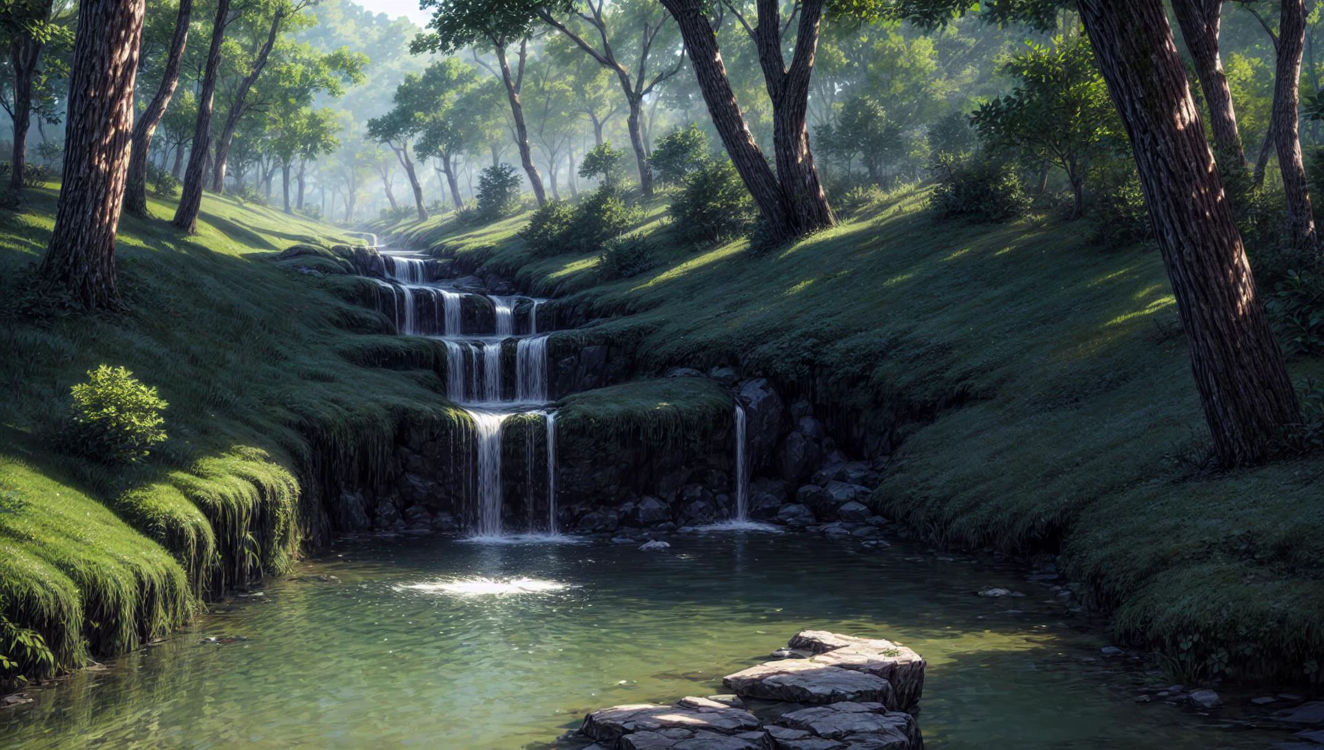 ((masterpiece:1.4,best quality)),
jungle, high trees, creek
high detail, abundant, 8k, high detail, wallpaper,
<lora:more_details:1.5>