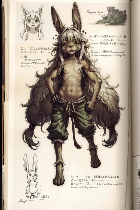 (photorealistic:1.4), (best quality:1.0), (ultra highres:1.0), 8k, spiderwickwikia, paper, drawing of (nanachi), cute face, fluffy, furry body, covered in furr, baggy pants <lora:spiderwickwikia:0.8>,