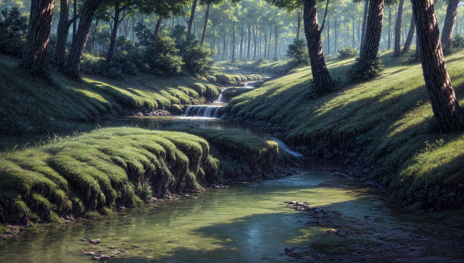 ((masterpiece:1.4,best quality)),
jungle, high trees, creek
high detail, abundant, 8k, high detail, wallpaper,
<lora:more_details:1.5>