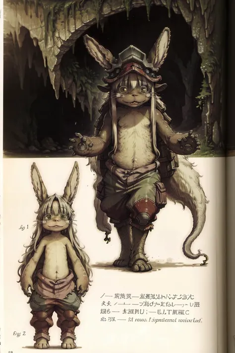 (photorealistic:1.4), (best quality:1.0), (ultra highres:1.0), 8k, spiderwickwikia, paper, drawing of nanachi \(made in abyss\), cute face, fluffy, furry body, covered in furr, baggy pants <lora:spiderwickwikia:0.9>, <lora:nanachiMadeInAbyss_charNanachi:0.8>