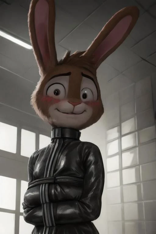 ((photo real)), detailed, masterpiece, cute, dynamic lighting, cartoon,
furry anthro bunny boy with brown fur, long bunny ears,
straightjacket, arms restrained in straitjacket, bare legs, erect penis, penis focus,
smiling, (shy), embarrassed, asking a question, horny, looking at viewer, upward view,
dark sci-fi room at night, steamy room, foggy room, standing, close up,