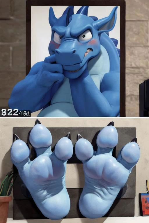 ((photo real)), detailed, masterpiece, (cute), dynamic lighting, cartoon,
blue dragon and white dragon, buff, chubby,
((through wall)), ((foot paw focus)), soles toward viewer, (toe wiggle), cute paws, paw wiggle,
(monitor, live feed),
two foot paws with ((exactly three toes)),
angry, shy, embarrassed, confused, scared, shy,