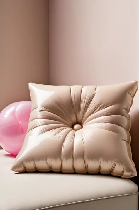 pink cushion on a beige bed in a girly room
 <lora:inflated:1> INFLATED