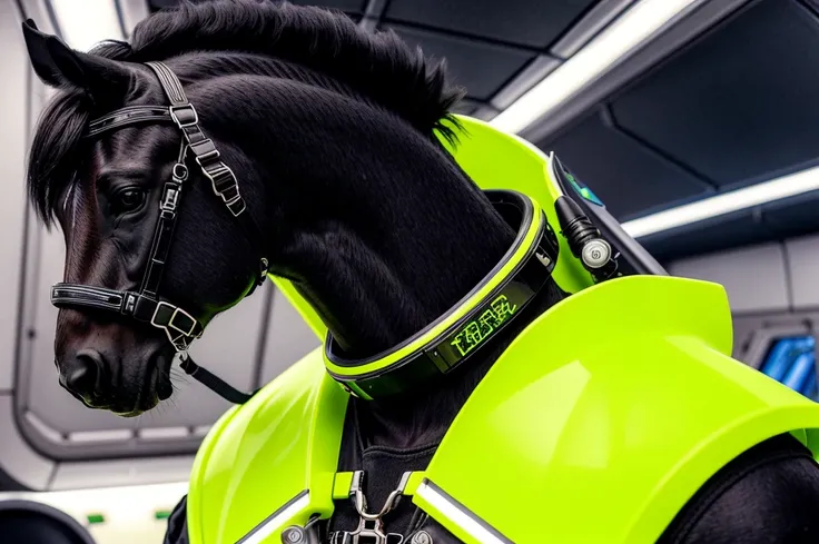 portrait of a Aesthetic Future Space Tourist wearing Neon Green Bow Tie and Chrono Charcoal Magnetic Jewelry, Horse Tack,Teleportation Stations, Bazaar, Advanced Robotics Hub, Biplane <lora:add_detail:0.8> <lora:stylesqueeze_v2:0.20> SkinDetail,