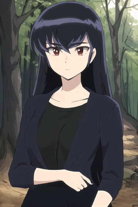 beautiful, (masterpiece:1.2), (best quality:1.2), perfect eyes, perfect face, perfect lighting, (1girl), <lora:Sakura:0.9>, upper body focus, hell background, forest background, <lora:motomurabitoStyle_v1:0.3>