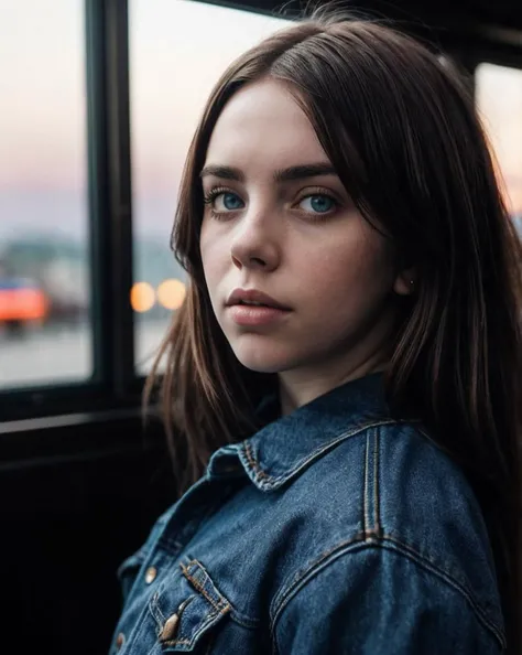 photo of B1ll13E1l1sh_HM-135, a woman, perfect hair, (modern photo), wearing flannel shirt and jeans, 85mm medium telephoto (analog, cinematic, film grain:1.3), Alien Spaceship, Advanced spaceship with pulsating walls, glowing symbols, and incomprehensible tech., detailed eyes, professional pose, (epiCPhoto), (looking at viewer:1.1), (cinematic shot:1.3), (broad style lighting), <lora:add_detail:0.5>