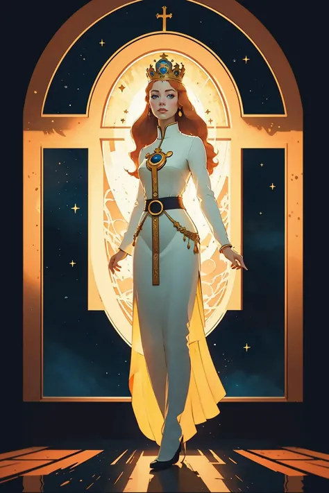painting of a girl with long ginger hair in front of a church window, a cultural costume dress, a modest white tobe of a princess, a holy, saint, priestess
1girl, looking at the viewer, female focus, tall, realistic, /full-body/
castle, sky, night sky, moon, red planets, stars, bokeh, vivid colours, cosplay photo, depth of field, looking at the viewer, motion blur,
<lora:PZH_tarot_electronic:1>